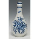 A Worcester Pomegranate pattern water bottle, onion neck, decorated in blue under glaze with fir