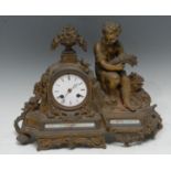 A French gilt metal figural mantel clock, the white enamelled idal with Roman numerals, inscribed,