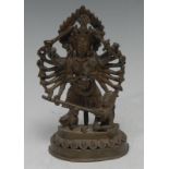 Indian School, a bronze, of the Goddess Durga, lotus base, 14cm high