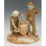A Royal Worcester figure group. after James Hadley, of a boy and girl with an amphora and water jug,