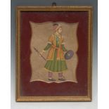 Indian School A Figure of the Court, with Shield and Mace watercolour and gouache, shaped mount,
