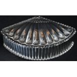 A Victorian silver fluted fan shaped dressing table box, hinged cover, gilt interior, 13.5cm wide,