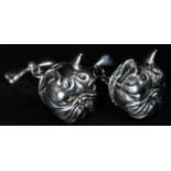 A pair of silver novelty canine cufflinks, each as the head of a bull dog, 1.5cm diam, marked