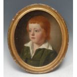 English School (18th century) Portrait of a Young Boy oil on canvas, oval, 30cm x 25cm