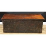 A Continental cypress wood rectangular chest, hinged top, the front decorated with pokerwork and