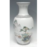 A Chinese Republic ovoid vase, decorated with a continuous landscape and script, in polychrome, 36cm