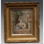 E**Rudd, (19th century), Lady at an Open Window, signed, watercolour, 14cm x 12cm