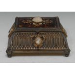 A 19th century French tortoisehell and silvered bronze casket, applied with cameo and jewels, 17cm