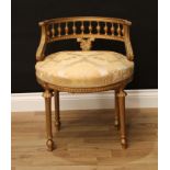 A Louis XVI Revival giltwood landing window seat, shallow back with curved balustrade gallery,