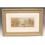 Henry Earp (1831-1914) A Pair, Cattle at Water, signed H Earp Sen, watercolours, 18cm x 44cm (2)