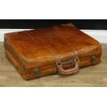 Vintage Luggage - a tan crocodile leather gentleman's suitcase, the tweed-lined interior fitted