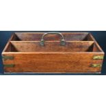 A George III brass bound mahogany campaign knife box, arched handle above twin compartments, 40.
