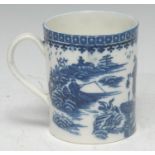 A Caughley Cormorant pattern cylindrical mug, cell border, 8.5cm high, S+ mark