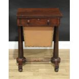 A George/William IV mahogany work table, rectangular folding top enclosing an inset velvet surface