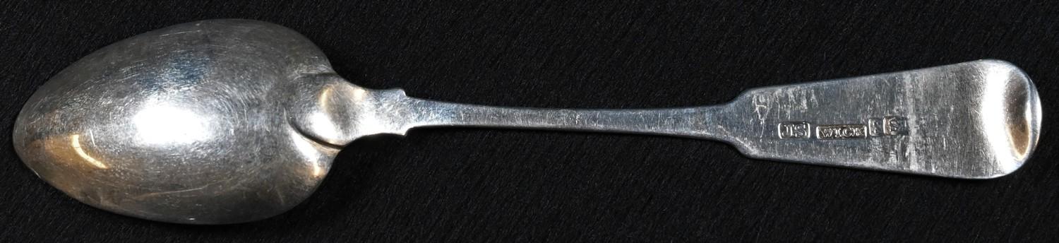 An early 19th century Scottish Provincial silver Fiddle pattern teaspoon, maker JS (possibly John - Image 2 of 2