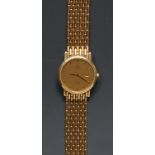 A gentleman's 18ct gold Omega De Ville wristwatch, golden dial with baton indicators, date aperture,