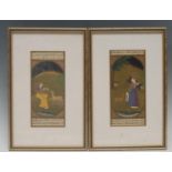 Indian School A pair, Lady of the Court with a Fawn manuscript leaves, gouache and calligraphy ,