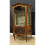 A French Louis XV Revival gilt metal mounted rosewood and Vernis Martin serpentine vitrine, shaped