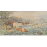 Frederick (Fred) Williamson (1835-1900) Cattle and Sheep Resting signed, watercolour, 24.5cm x 47.