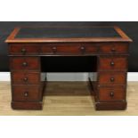 A Victorian mahogany twin pedestal desk, rounded rectangular top with inset writing surface above