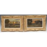 Hugh S Hemsley (exh 1906-1920) A Pair, The Setting Sun signed, oils on board, 16.5cm x 29cm