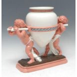 A Mintons centerpiece, modelled with two scantily clad cherubs carrying an oversize amphora,