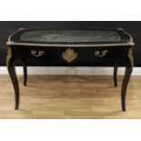 A 19th century gilt metal mounted ebonised bureau plat, in the Louis XV taste, slightly