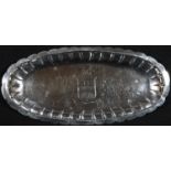 A George III Irish silver shaped oval spoon tray, fluted border, crested, 19cm wide, Dublin, c.1780