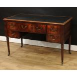 A 19th century mahogany desk, rectangular top with inset writing surface, above an arrangement of