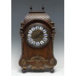 A Louis XV style gilt metal mounted mahogany mantel clock, 13.5cm circular dial inscribed upon