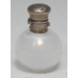 A 19th century Continental lady's opalescent glass globular scent bottle, gilt white metal-