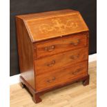 An Edwardian Sheraton Revival satinwood crossbanded mahogany and marquetry bureau, fall front