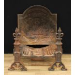 A 19th century cast iron fire basket, the arched back cast with the Grand Royal Coat of Arms of