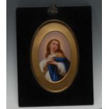 A 19th century Continental porcelain plaque, probably KPM, painted in polychrome with The Virgin,