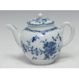 A Worcester small size teapot and cover, painted with trailing flowers in under glaze blue, 12cm