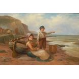 G Turner (19th century) Awaiting the Tide on the Beach, signed, oil on canvas, 50cm x 75cm