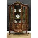 A French Louis XV Revival gilt metal mounted rosewood and Vernis Martin bombe-shaped vitrine,