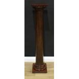 A late Victorian oak Doric column statuary pedestal, square top and base, turned socle, 123cm