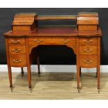 A Sheraton Revival satinwood and marquetry desk, the inverted 'Carlton House' superstructure with