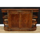 A Victorian gilt metal mounted walnut and marquetry credenza, moulded top with matched veneers above
