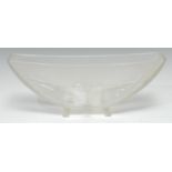 A French Art Deco frosted glass demi-lune vase, by A. Verlys, each side in relief with turtle doves,