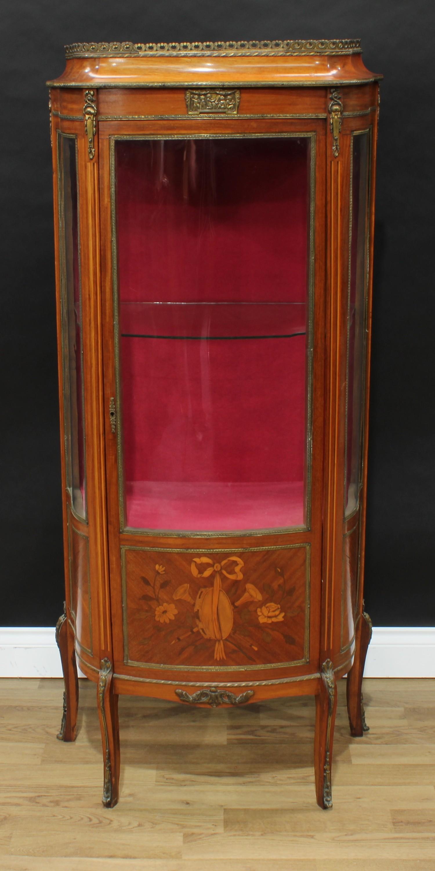 A French Louis XV design gilt metal mounted mahogany and marquetry vitrine, pierced brass three- - Image 2 of 2