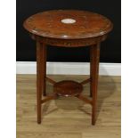 A Sheraton Revival painted mahogany circular occasional table, moulded top decorated in polychrome