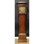 A George II Staffordshire oak longcase clock, square brass dial 11in (27.5cm) dial with Roman and