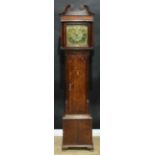 A George III oak and mahogany crossbanded longcase clock, 30cm square brass dial inscribed