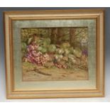 An English Porcelain plaque, signed E**J**Smith, signed, dated 1881, titled, A Hegerow Gathering,
