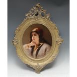 An impressive KPM oval plaque, of a Gypsy beauty, 31cm x 26cm, gilt frame See Shakroski and