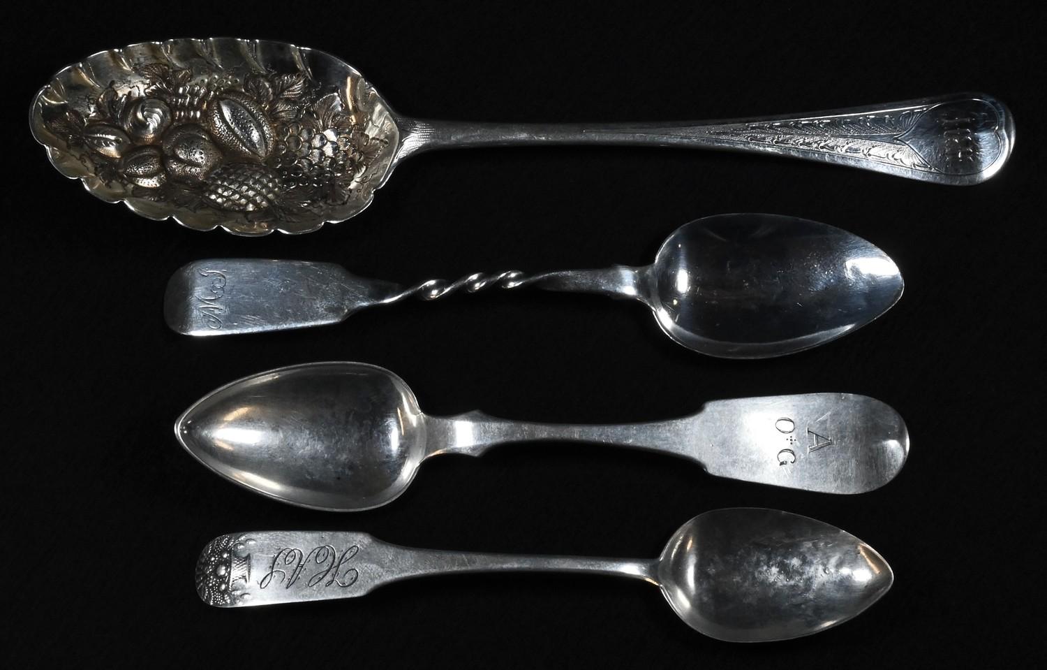 An early 19th century Scottish Provincial spoon, twisted haft, 16cm long, George Elder, Banff c.