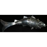 A large Continental silver novelty canister or bonbonniere, as an articulated fish, the head