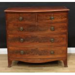 A Regency mahogany bow fronted chest, moulded top above two short and three long graduated